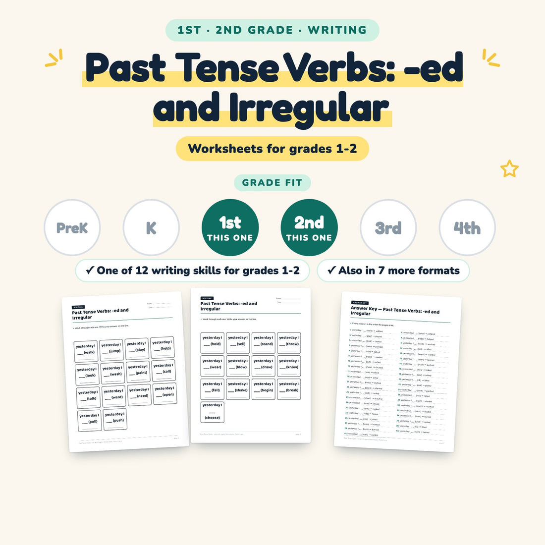 Past Tense Verbs: -ed and Irregular: skill and grade fit
