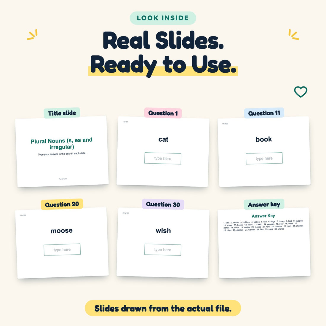 Plural Nouns (s, es and irregular) digital deck: look inside