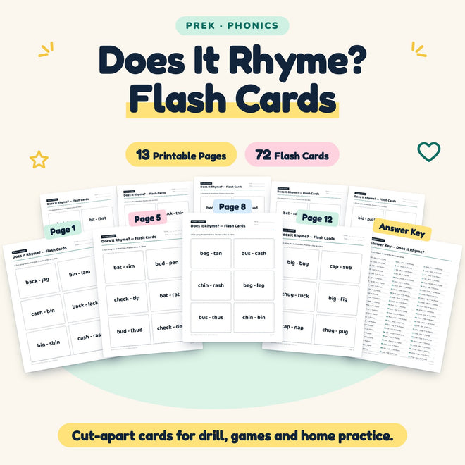 Does It Rhyme? Flash Cards | Preschool Phonics (72 Cards) — cover