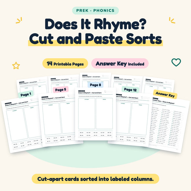 Does It Rhyme? Cut and Paste Sorts | Preschool (14 Pages) — cover