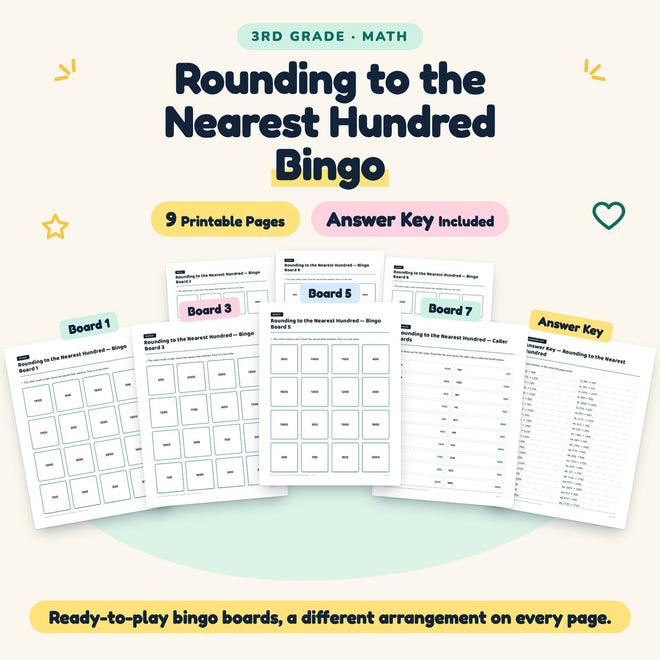 Rounding to the Nearest Hundred Bingo | 3rd Grade (9 Pages) — cover