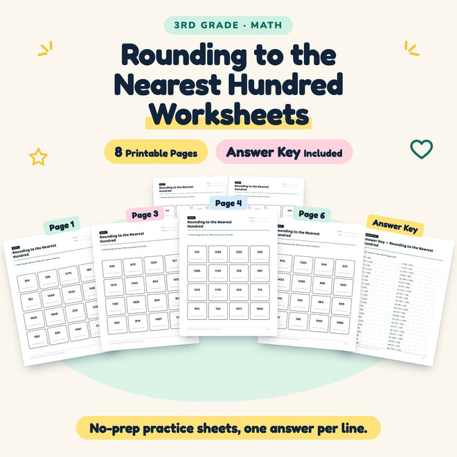 Rounding to the Nearest Hundred Worksheets | 3rd Grade Math — cover