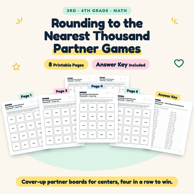 Rounding to the Nearest Thousand Partner Games | 3rd–4th Grade — cover