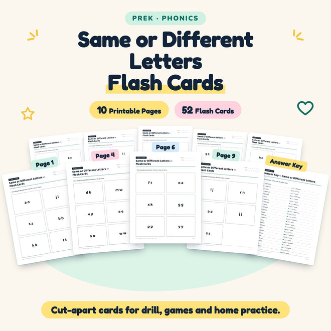 Same or Different Letters Flash Cards | Preschool (52 Cards) — cover