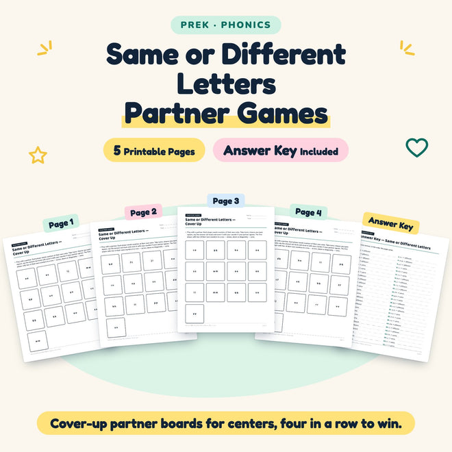 Same or Different Letters Partner Games | Preschool Phonics — cover
