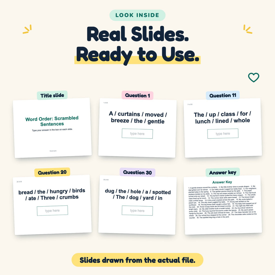 Word Order: Scrambled Sentences digital deck: look inside