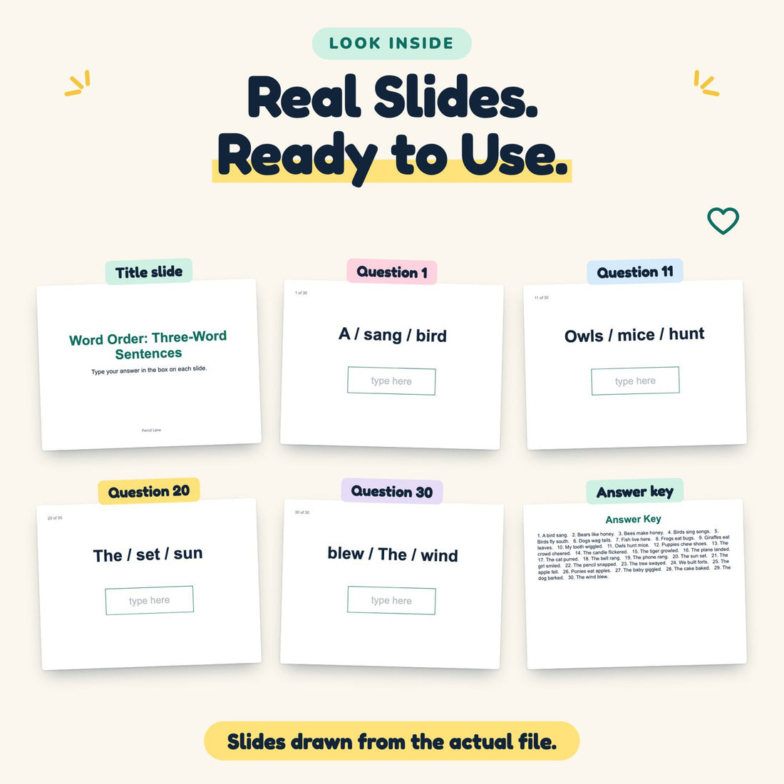 Word Order: Three-Word Sentences digital deck: look inside