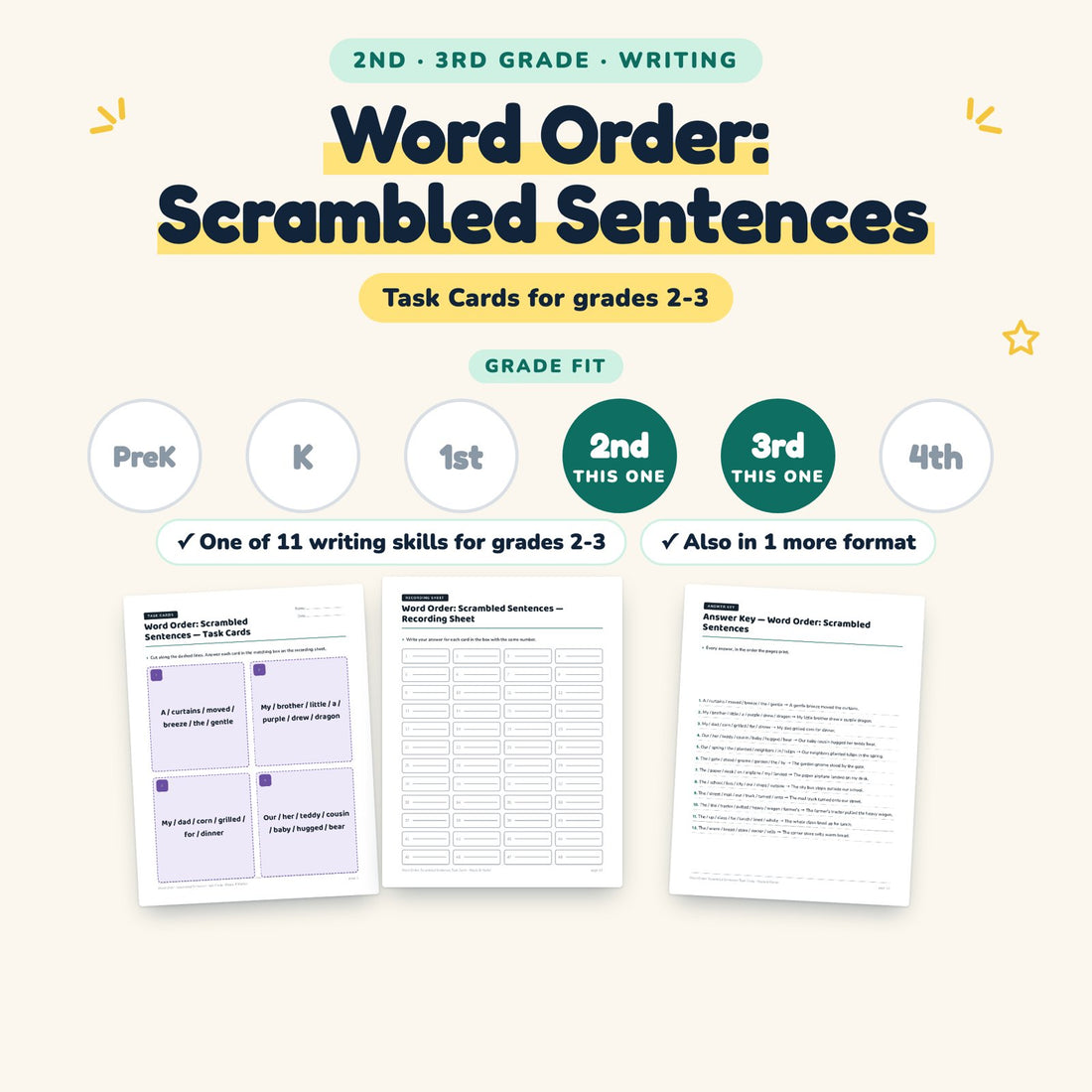 Word Order: Scrambled Sentences: skill and grade fit