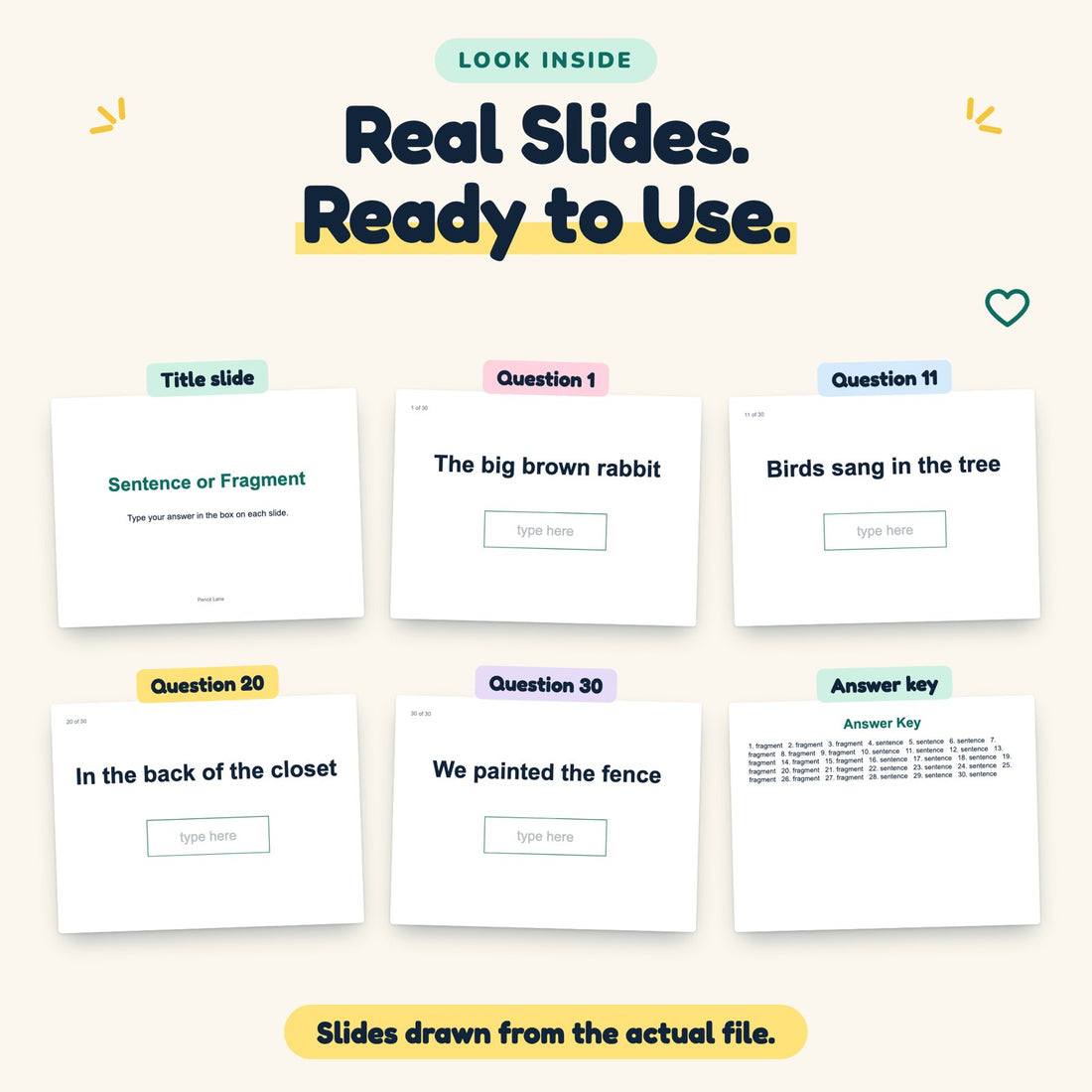 Sentence or Fragment digital deck: look inside