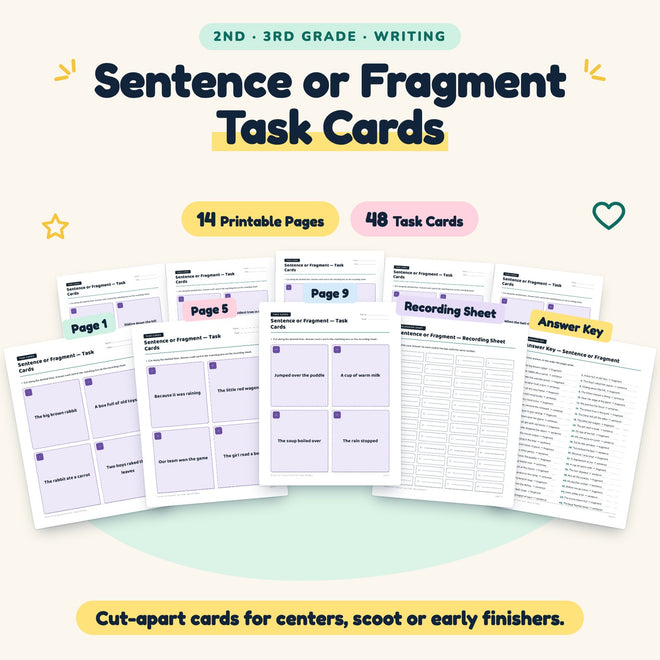 Sentence or Fragment Task Cards | 2nd–3rd Grade (32 Cards) — cover