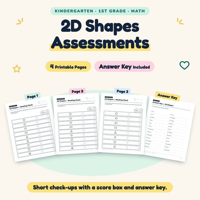 2D Shapes Assessments | K–1st Grade Math (4 Pages) — cover