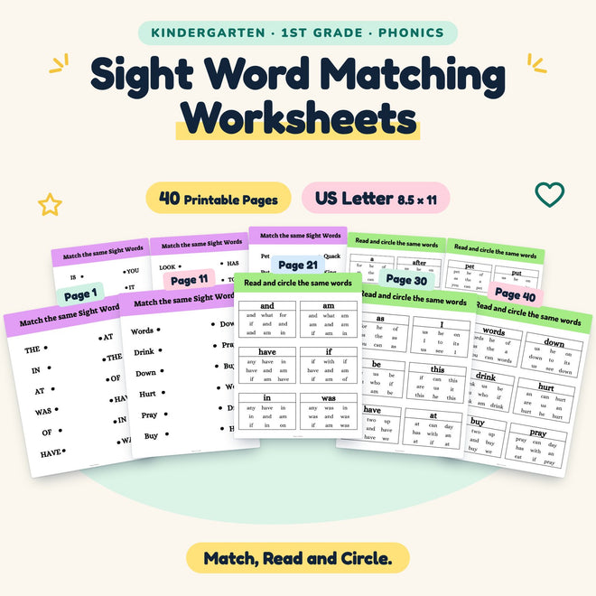Sight Word Matching Worksheets — cover