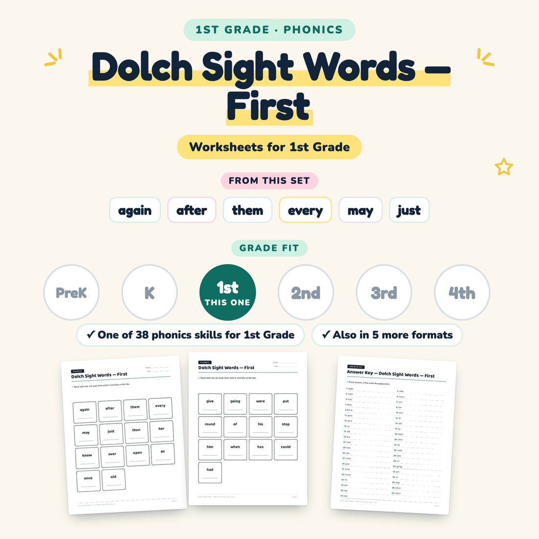 Dolch Sight Words — First: skill and grade fit