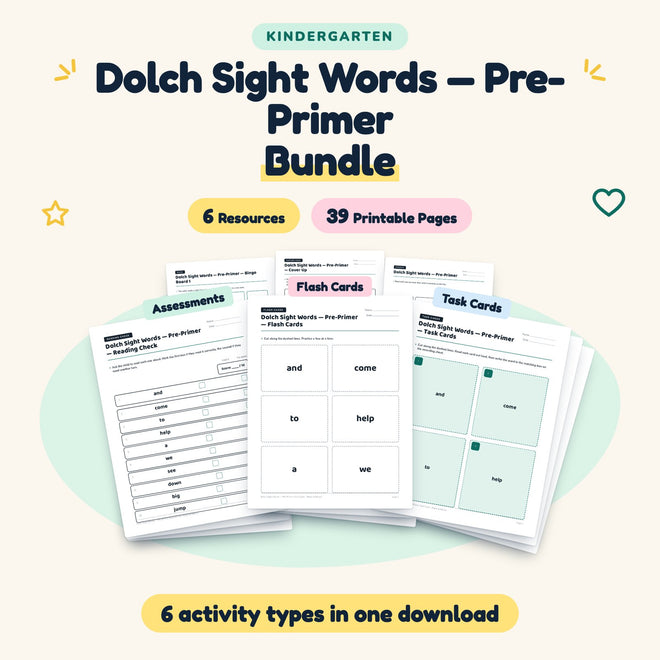 Dolch Pre-Primer Sight Words Bundle | Kindergarten Phonics — cover