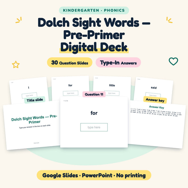 Dolch Pre-Primer Sight Words Digital Activity | Kindergarten — cover