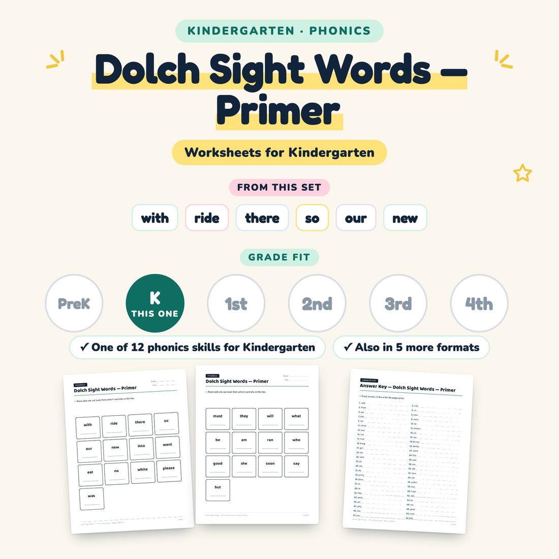 Dolch Sight Words — Primer: skill and grade fit