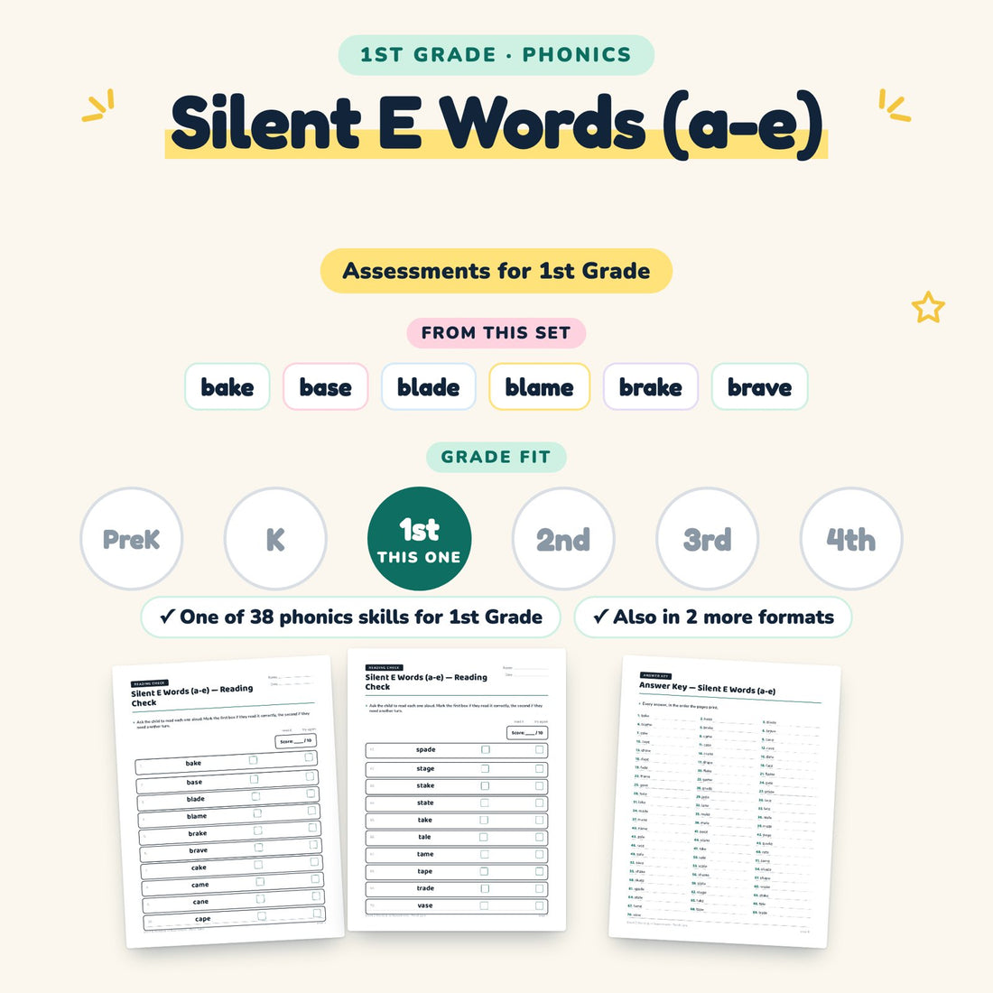 Silent E Words (a-e): skill and grade fit