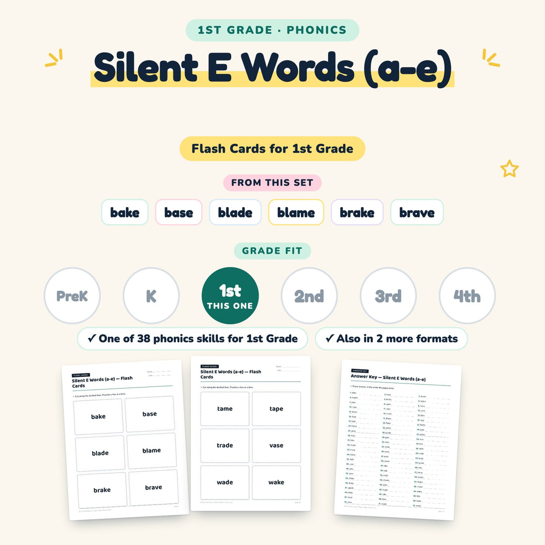 Silent E Words (a-e): skill and grade fit