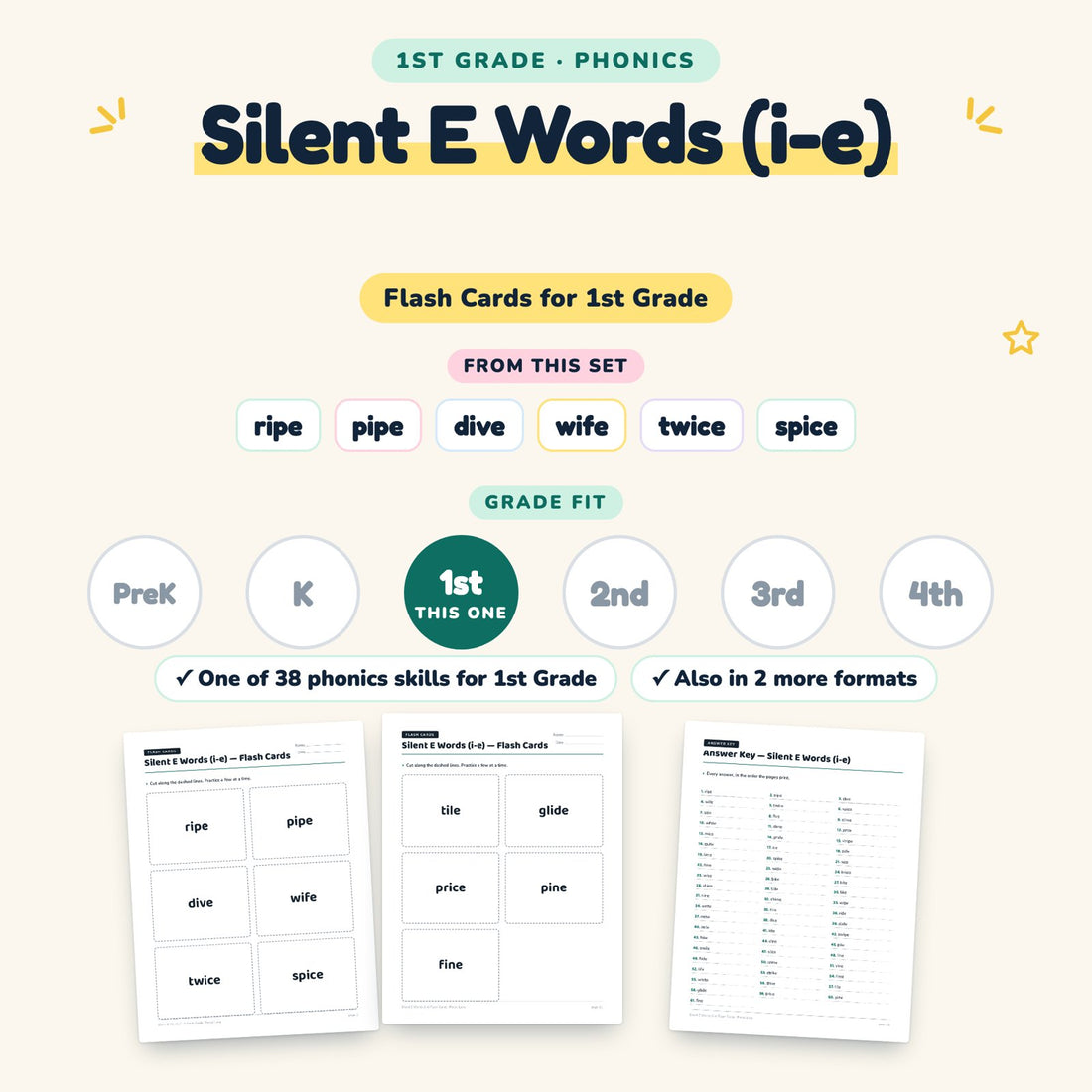 Silent E Words (i-e): skill and grade fit