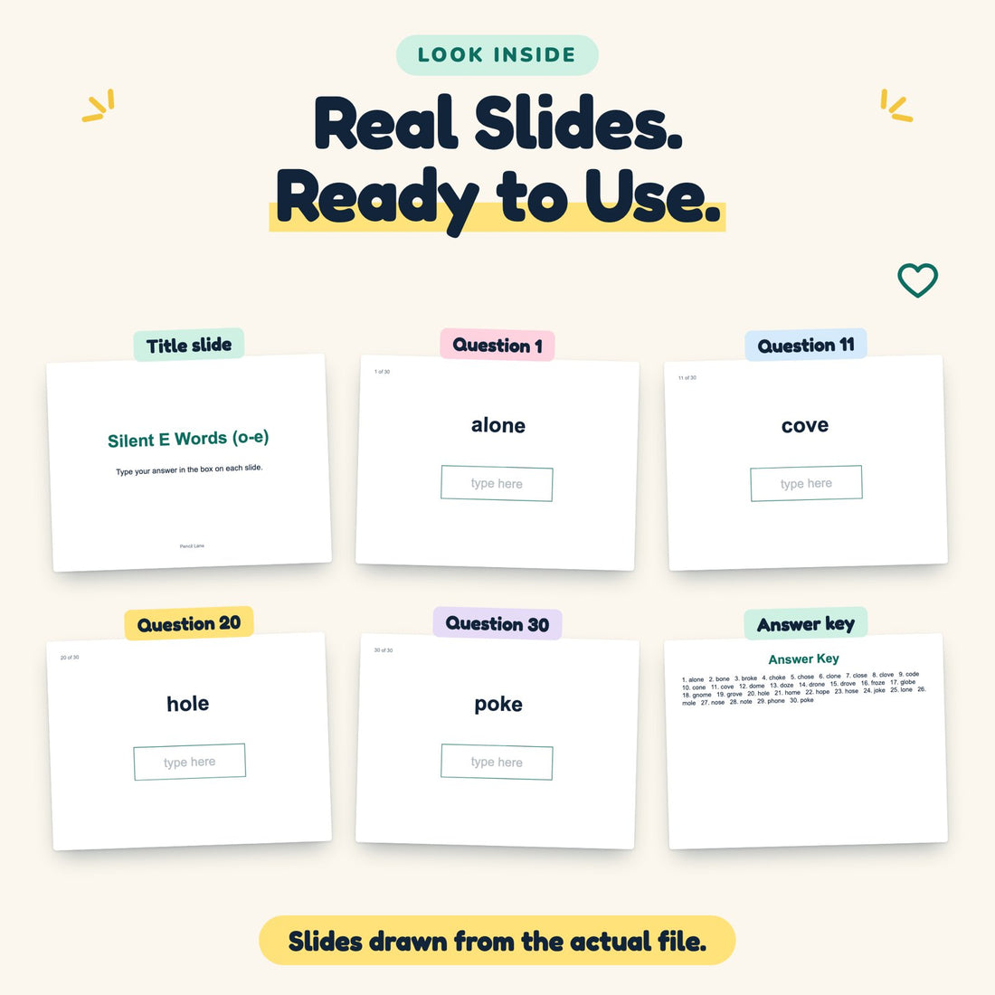Silent E Words (o-e) digital deck: look inside