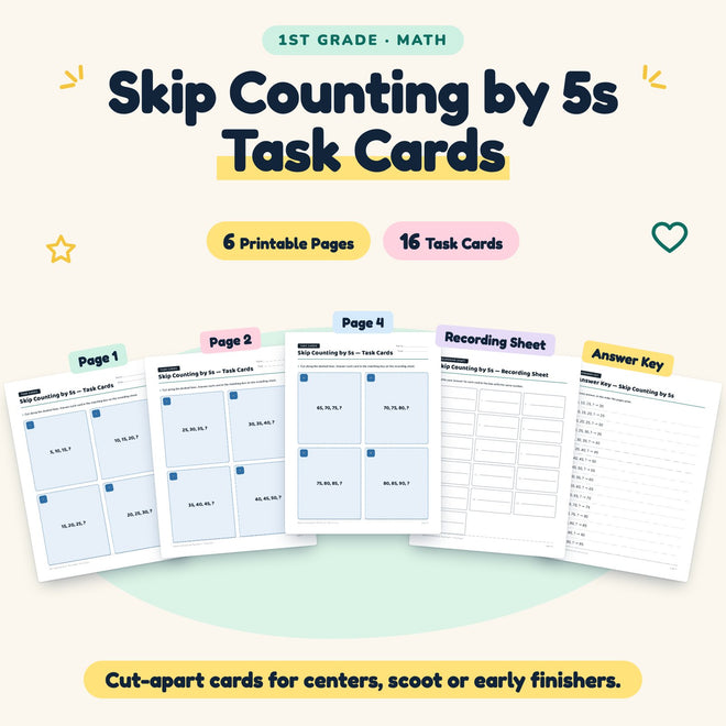 Skip Counting by 5s Task Cards | 1st Grade Math (16 Cards) — cover