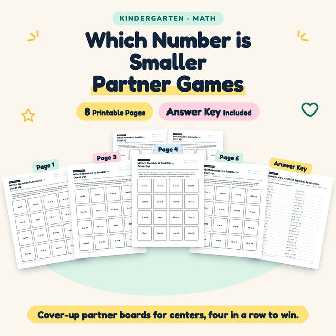 Which Number is Smaller Partner Games | Kindergarten Math — cover