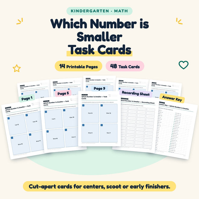 Which Number is Smaller Task Cards | Kindergarten (48 Cards) — cover