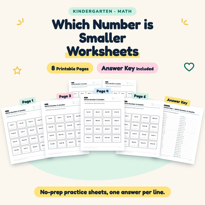 Which Number is Smaller Worksheets | Kindergarten (8 Pages) — cover