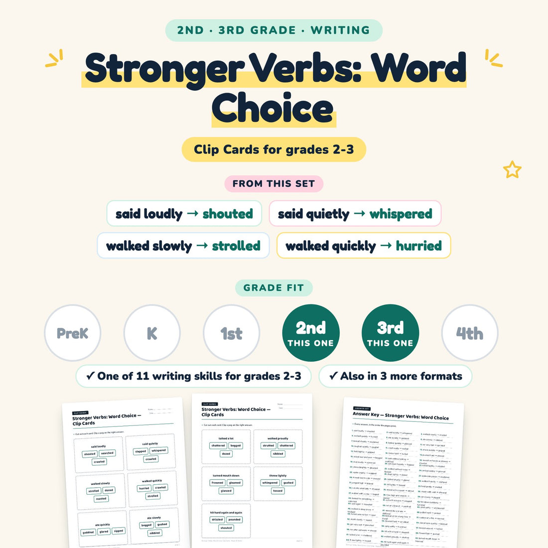 Stronger Verbs: Word Choice: skill and grade fit