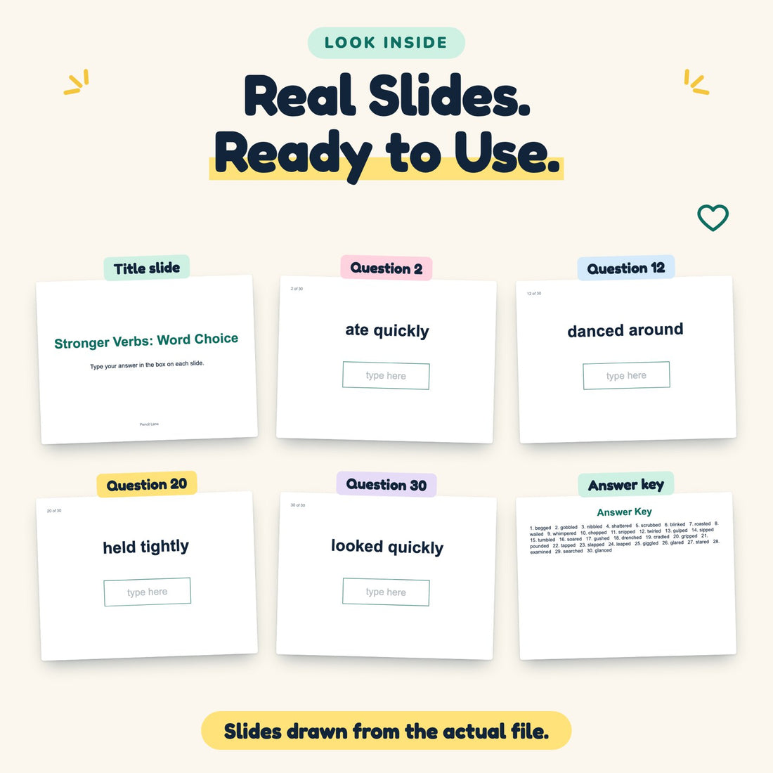 Stronger Verbs: Word Choice digital deck: look inside