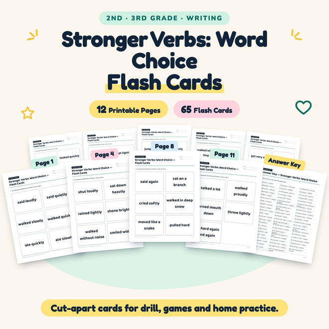 Stronger Verbs Flash Cards | 2nd–3rd Grade (28 Cards) — cover