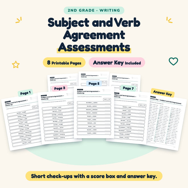Subject and Verb Agreement Assessments | 2nd Grade (5 Pages) — cover