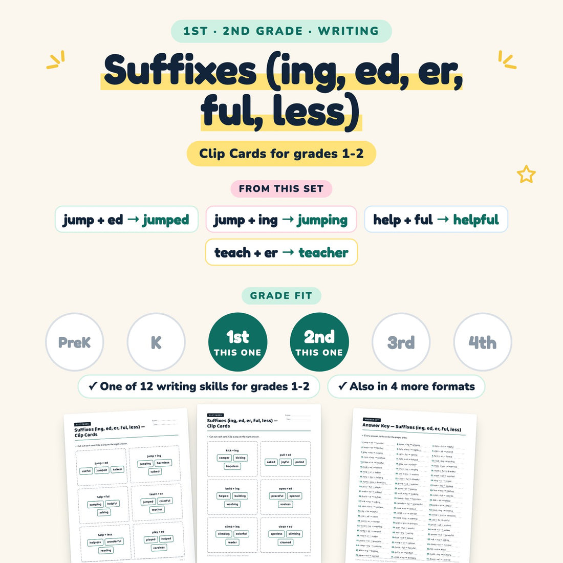 Suffixes (ing, ed, er, ful, less): skill and grade fit