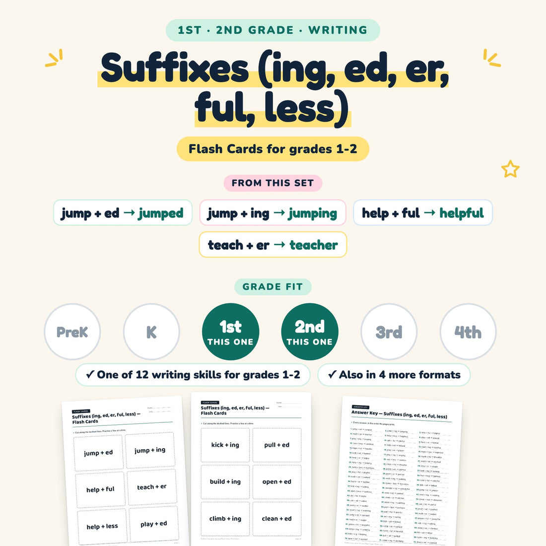 Suffixes (ing, ed, er, ful, less): skill and grade fit
