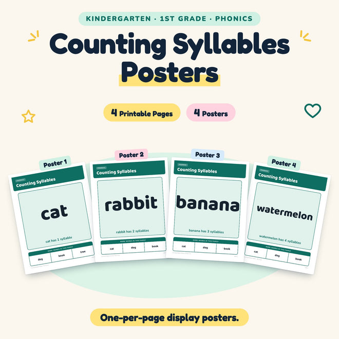 Counting Syllables Posters | K–1st Grade Phonics (4 Posters) — cover