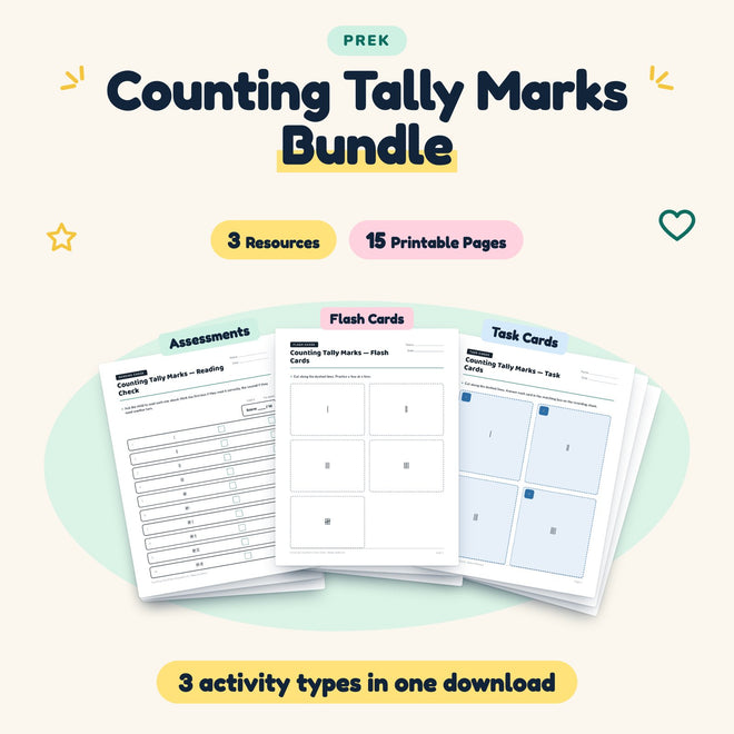 Counting Tally Marks Bundle | Preschool Math (3 Resources) — cover