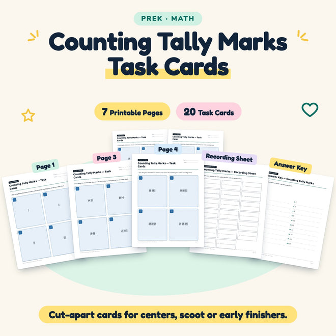 Counting Tally Marks Task Cards | Preschool Math (20 Cards) — cover