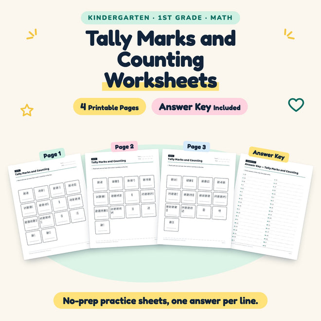 Tally Marks and Counting Worksheets | K–1st Grade (4 Pages) — cover
