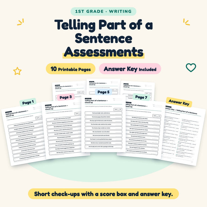 Telling Part of a Sentence Assessments | 1st Grade (5 Pages) — cover