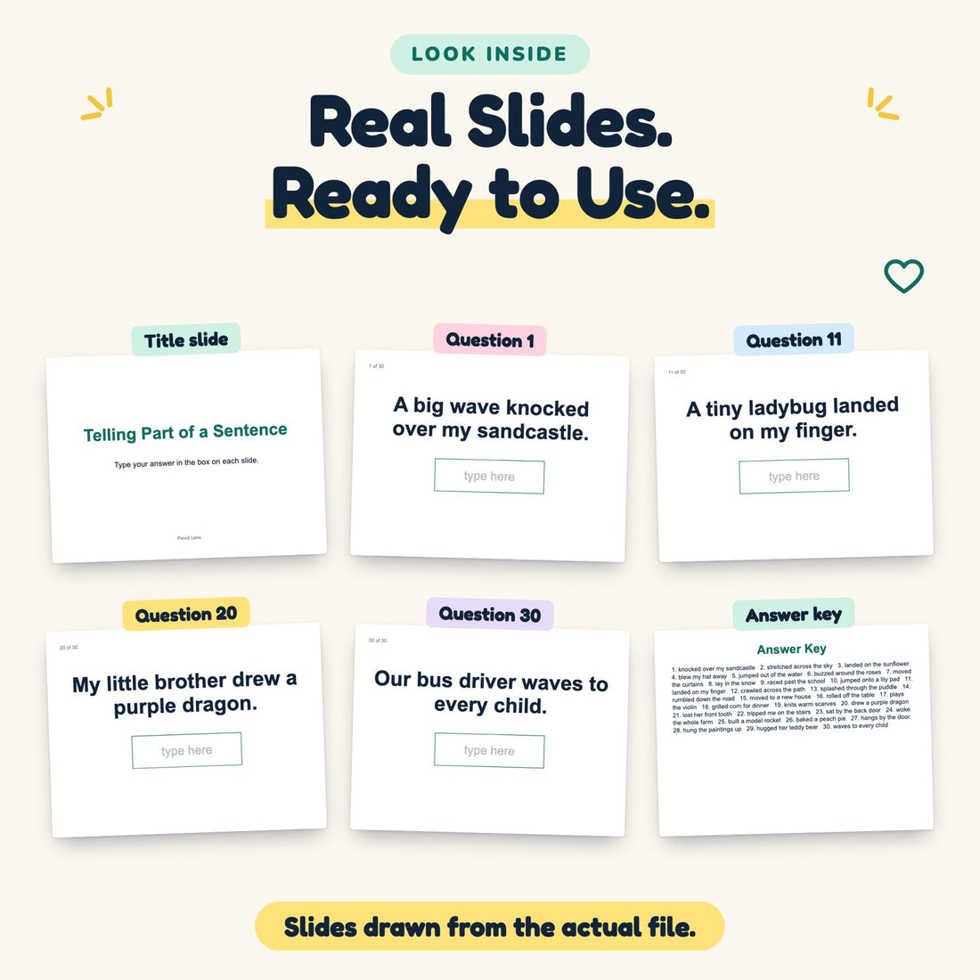 Telling Part of a Sentence digital deck: look inside