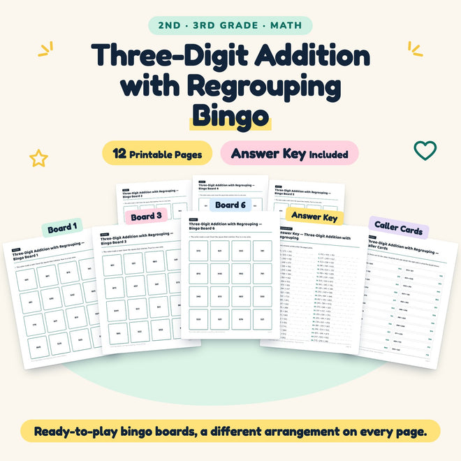 Three-Digit Addition with Regrouping Bingo | 2nd–3rd Grade — cover