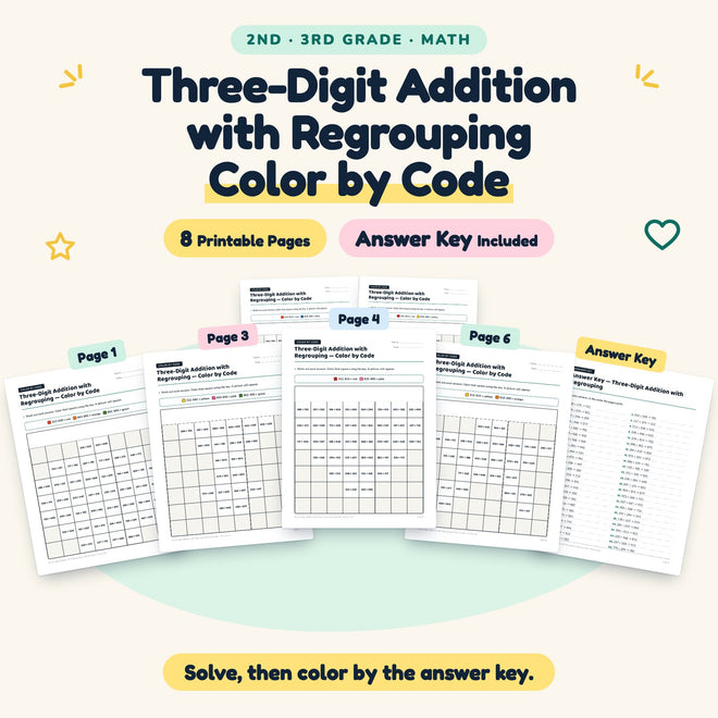 Three-Digit Addition with Regrouping Color by Code | 2nd–3rd Grade — cover