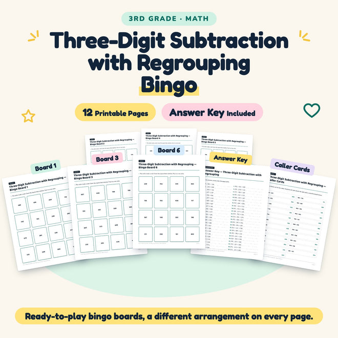 Three-Digit Subtraction with Regrouping Bingo | 3rd Grade — cover
