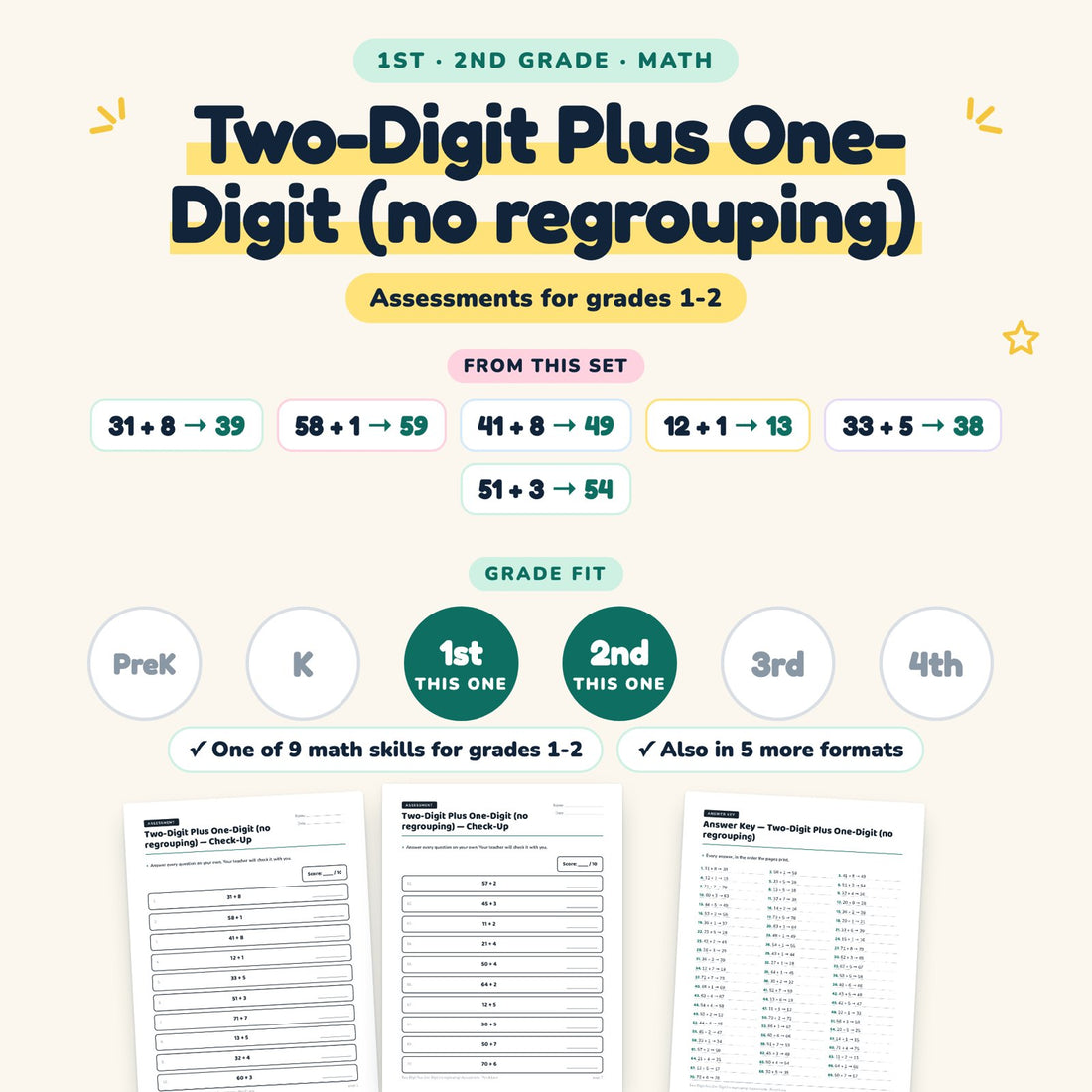Two-Digit Plus One-Digit (no regrouping): skill and grade fit