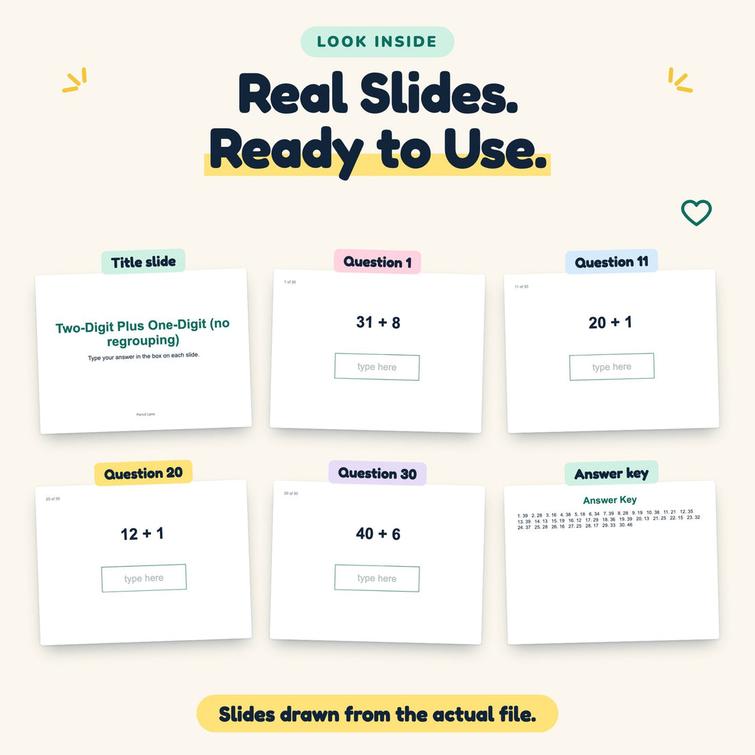 Two-Digit Plus One-Digit (no regrouping) digital deck: look inside