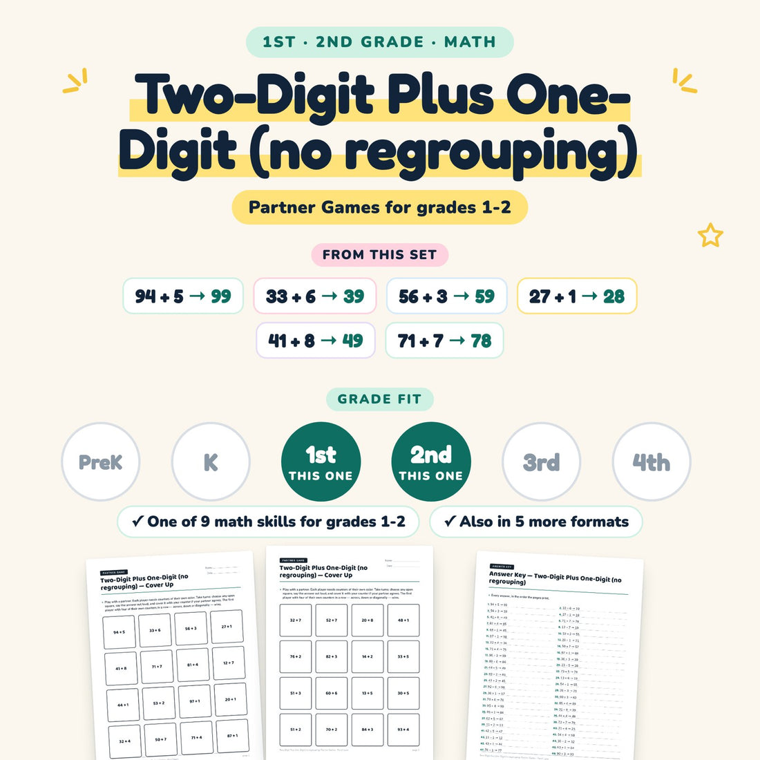 Two-Digit Plus One-Digit (no regrouping): skill and grade fit