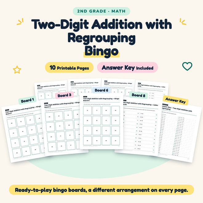 Two-Digit Addition with Regrouping Bingo | 2nd Grade Math — cover