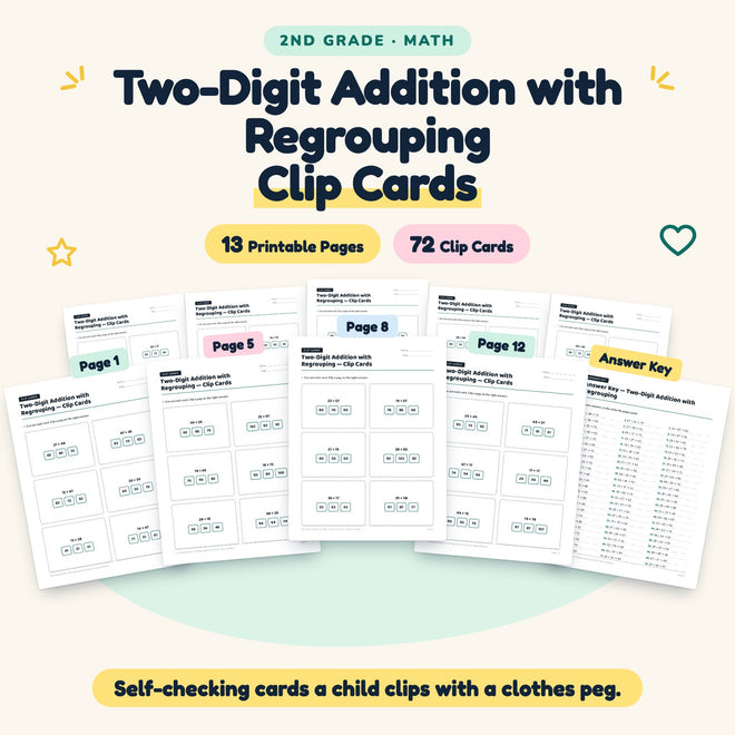 Two-Digit Addition with Regrouping Clip Cards | 2nd Grade — cover