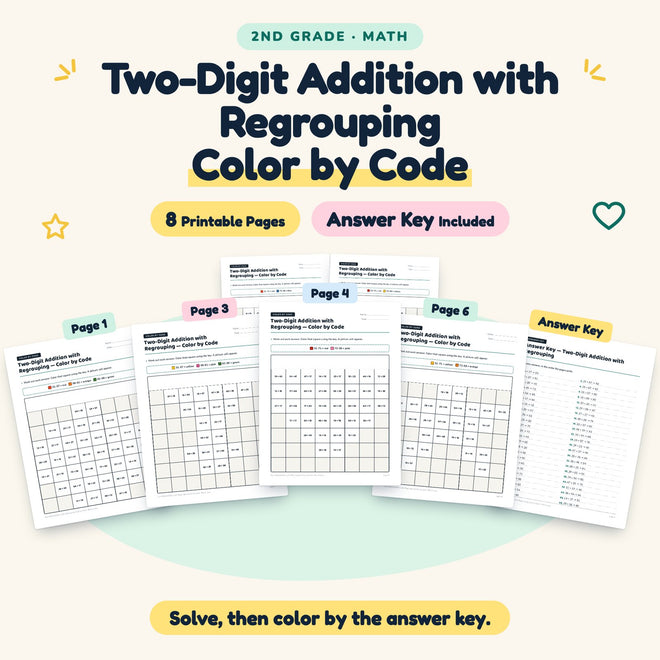 Two-Digit Addition with Regrouping Color by Code | 2nd Grade — cover