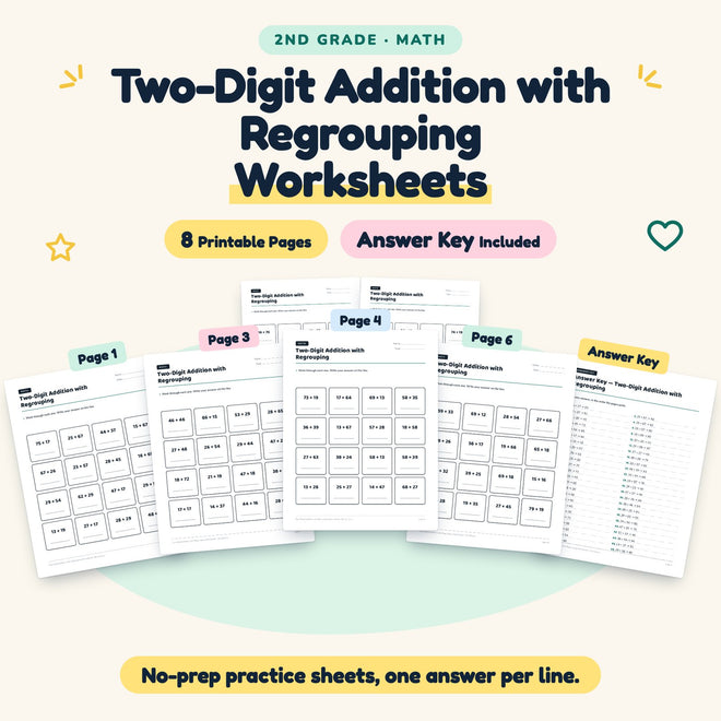 Two-Digit Addition with Regrouping Worksheets | 2nd Grade — cover